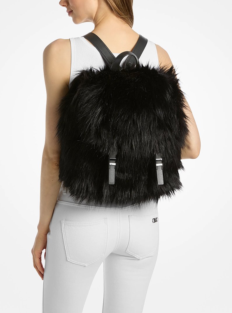 Quinn Medium Faux Fur Backpack in BLACK | Michael Kors