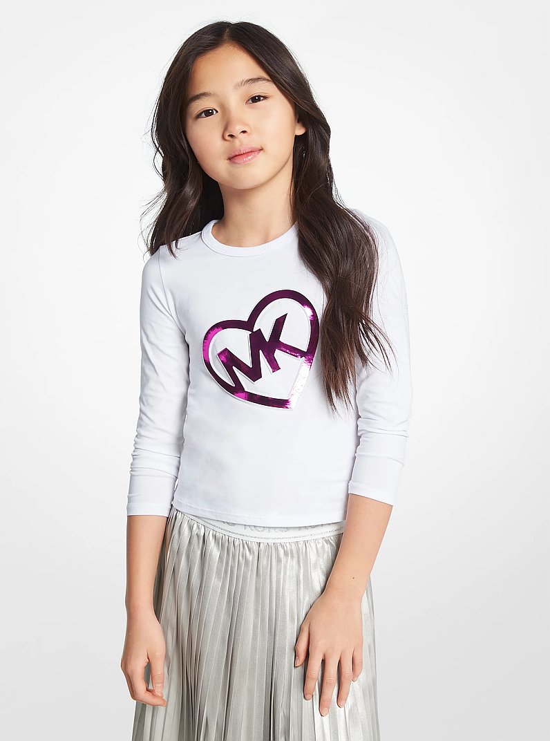 Stretch-T-Shirt aus Baumwoll-Jersey mit Herz und Logo