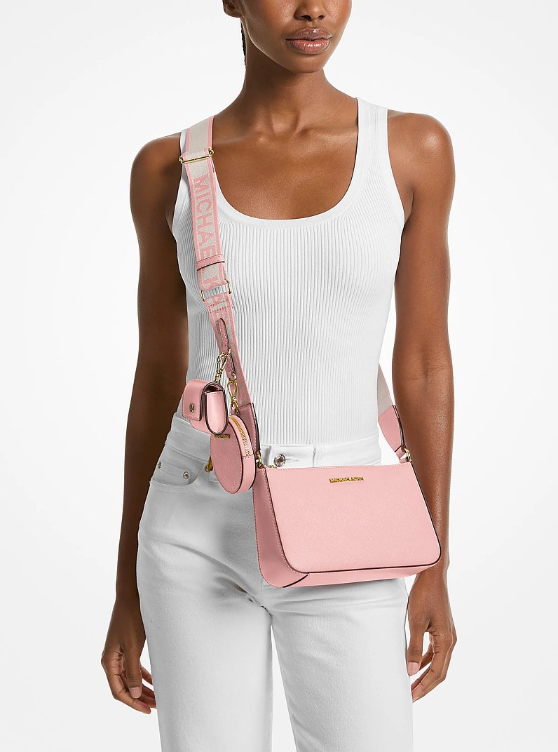 Jet Set Saffiano Leather Crossbody Bag with Case for Apple Airpods Pro in POWDER BLUSH | Michael Kors
