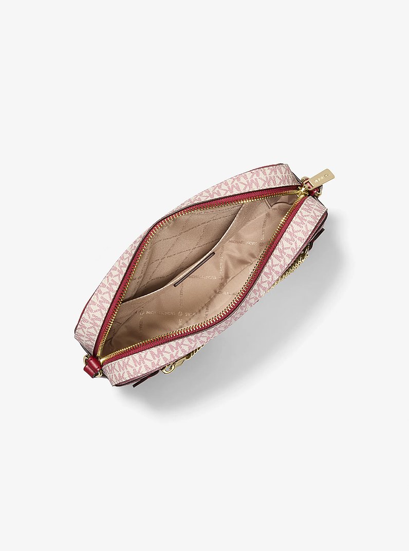 Jet Set Large Metallic Signature Logo Crossbody Bag in CHERRY