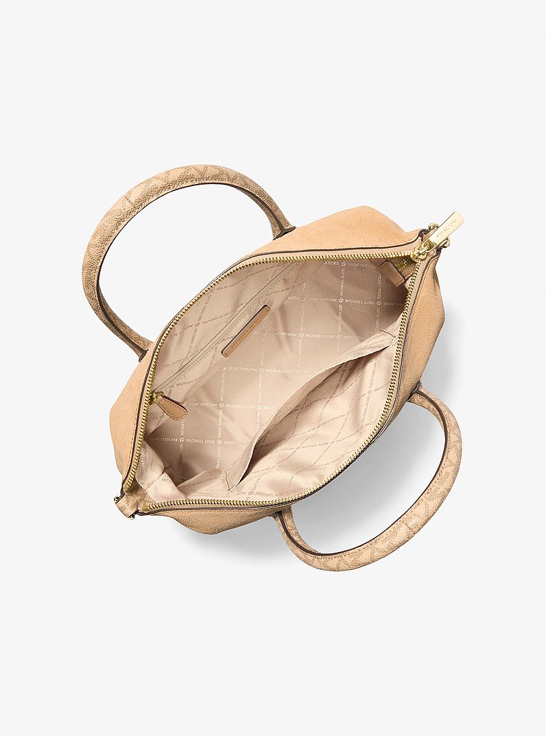Henkeltasche Hyde Medium aus Wildleder und Signature-Logostoff in KAMEL | Michael Kors