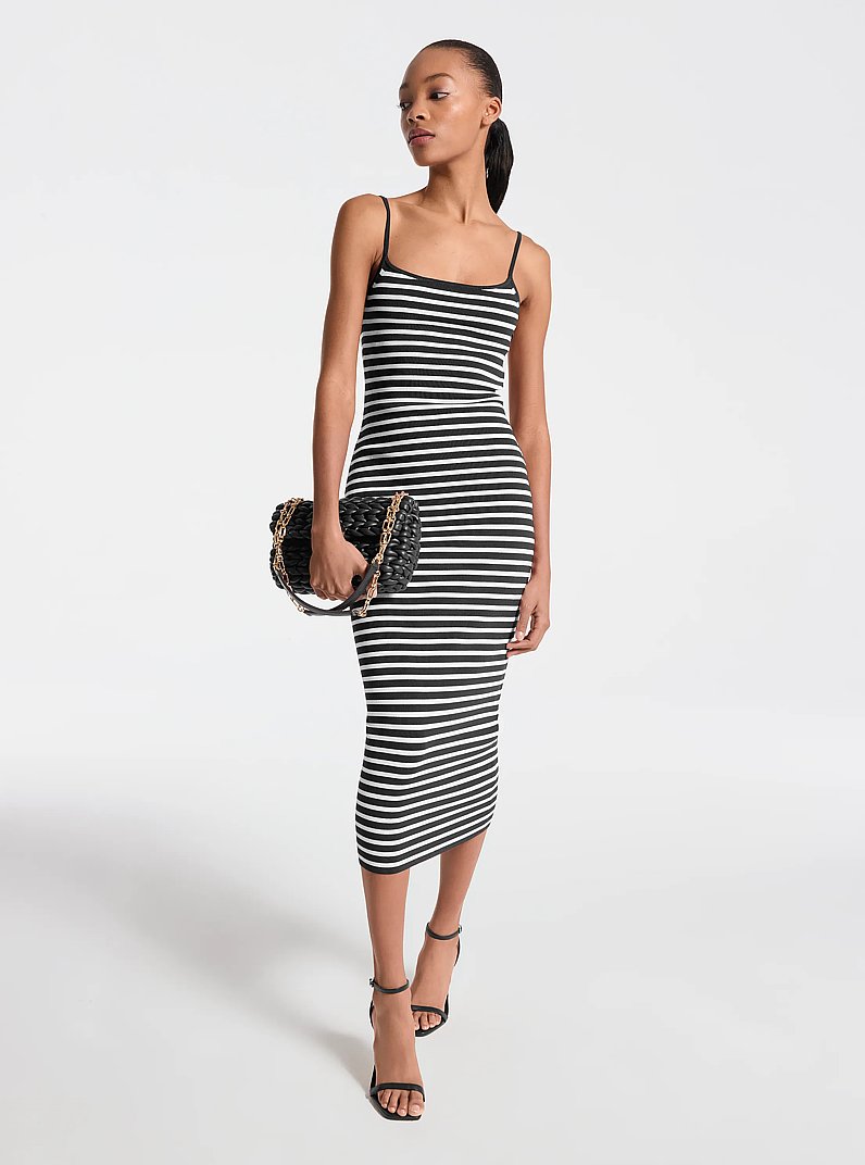 Gestreiftes Midikleid aus Stretch-Viskosemischung in SCHWARZ | Michael Kors