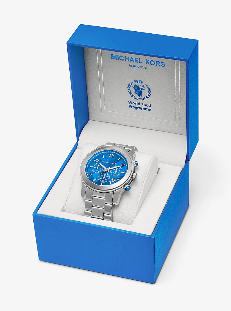 Watch Hunger Stop Oversized Runway Silver-Tone Watch in SILVER | Michael Kors