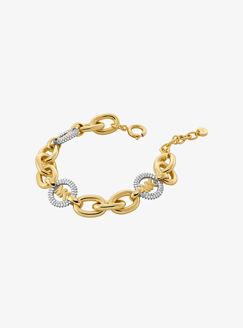 Pav&eacute; Logo Charm Chain-Link Bracelet in TWO TONE | Michael Kors