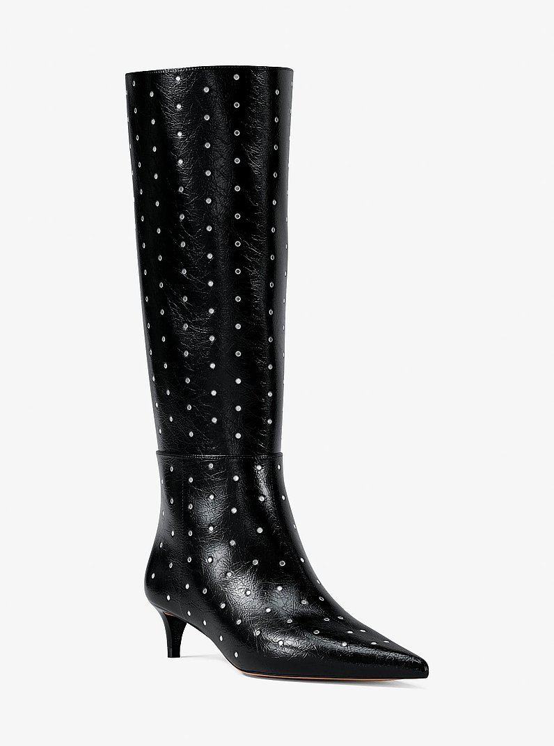 Nalia Studded Kitten Heel Boot in BLACK | Michael Kors