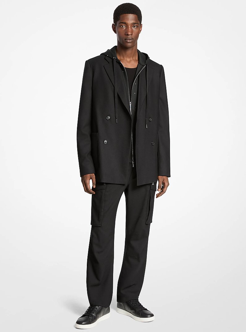 Blazer &agrave; double boutonnage en flanelle de laine extensible in NOIR | Michael Kors