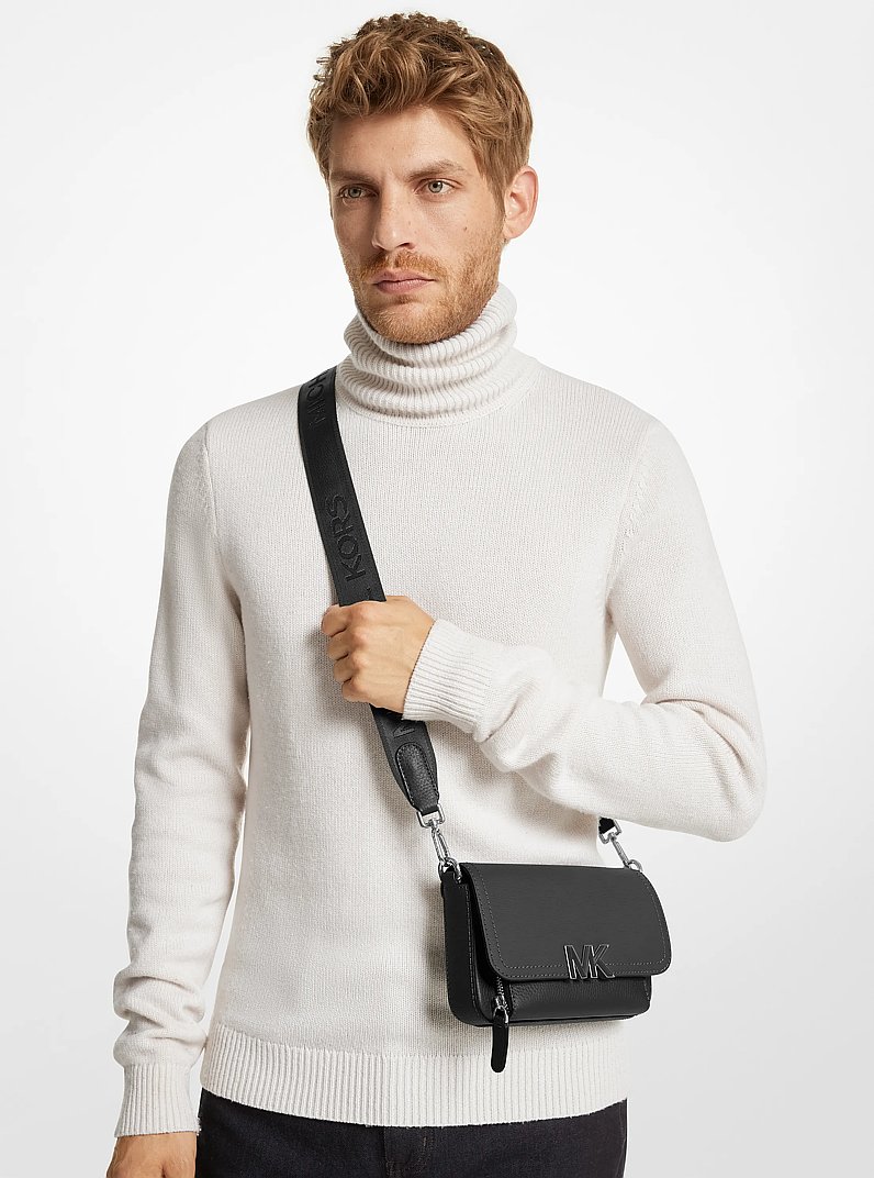 Hudson Textured Leather Crossbody Bag in BLACK | Michael Kors