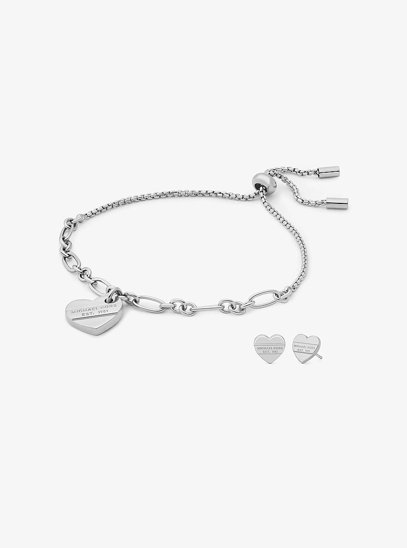 Logo Engraved Heart Jewelry Set in SILVER | Michael Kors