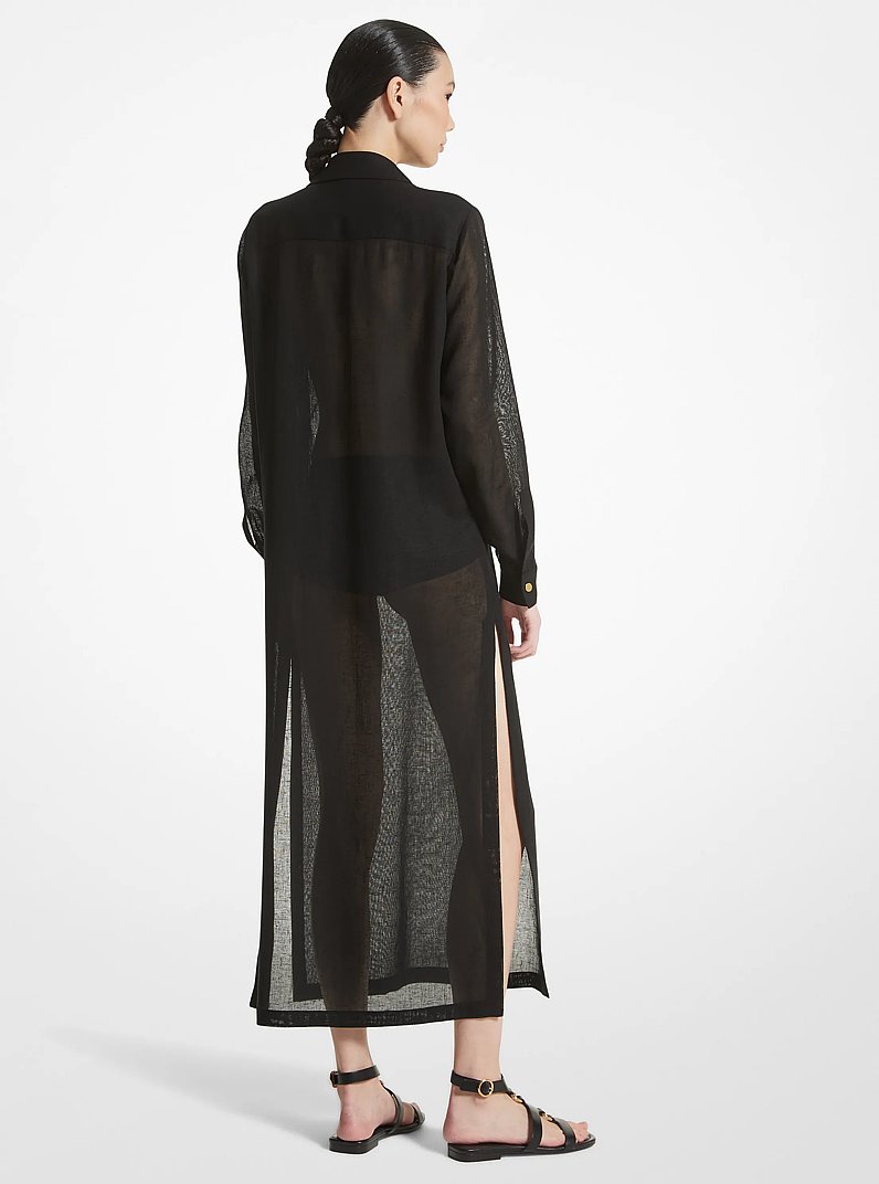 Linen Gauze Lace-Up Caftan in BLACK | Michael Kors