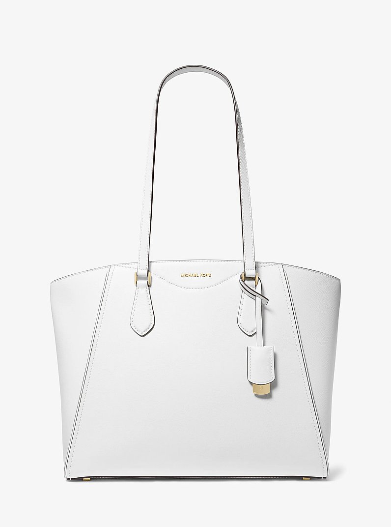 Taryn Large Leather Tote Bag in OPTIC WHITE | Michael Kors
