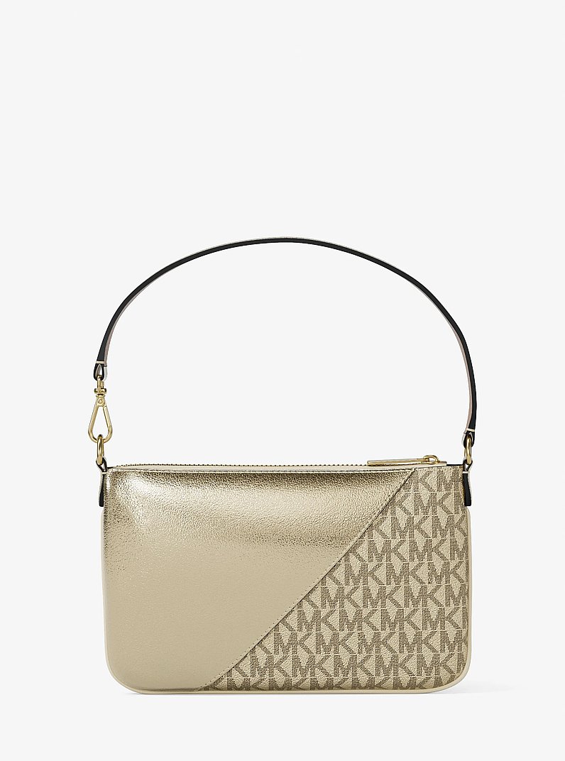 Jet Set Travel Metallic and Signature Logo Wristlet in PALE GOLD | Michael Kors