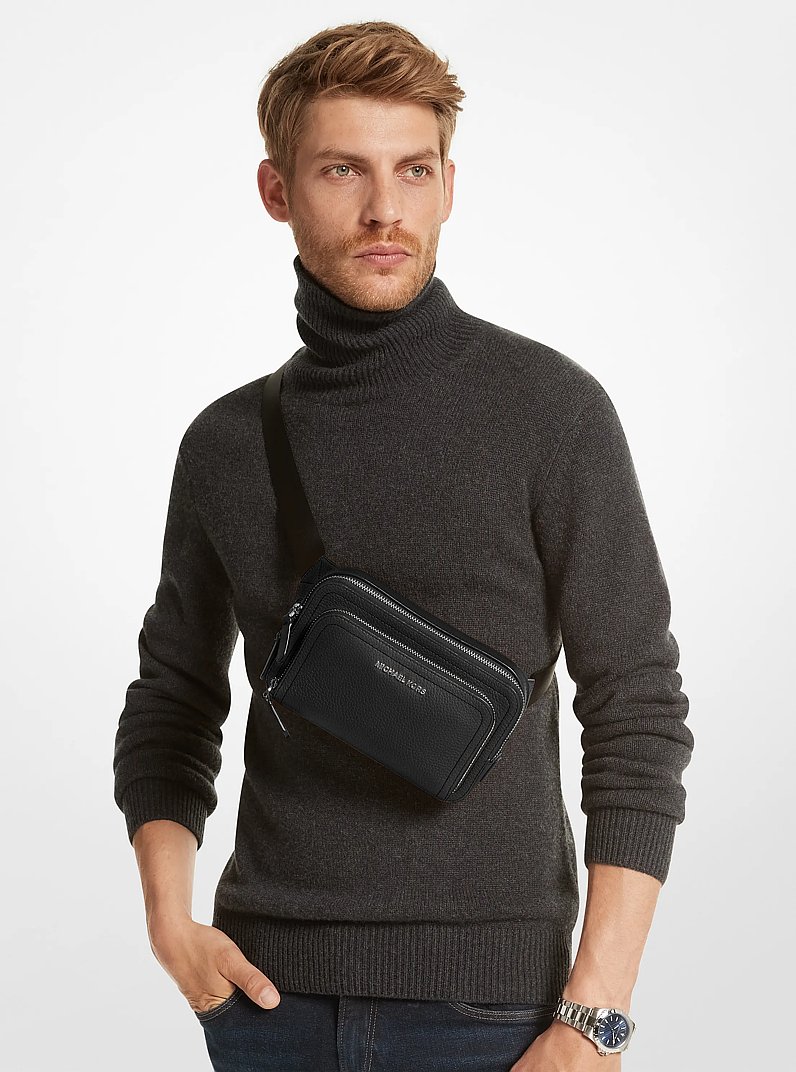 Hudson Small Pebbled Leather Sling Pack in BLACK | Michael Kors