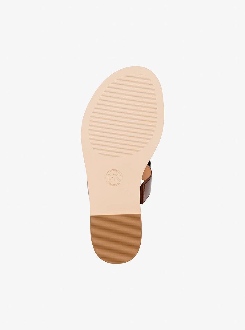 Callie Embellished Signature Logo Trim Thong Sandal in LUGGAGE | Michael Kors
