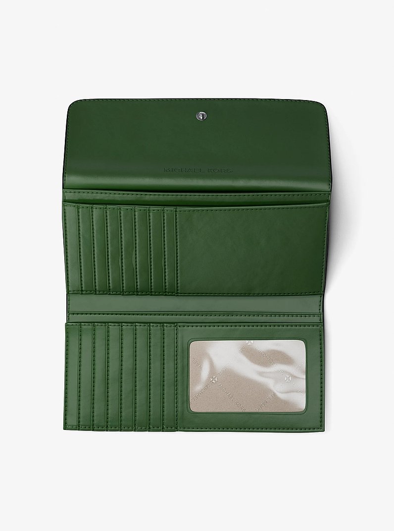 Jet Set Travel Signature Logo Tri-Fold Wallet in AMAZON GREEN | Michael Kors