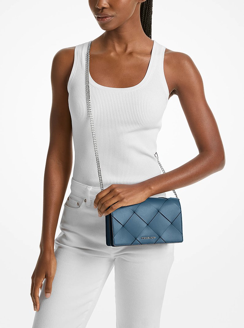 Jet Set Medium Woven Leather Crossbody Bag in DK CHAMBRAY | Michael Kors