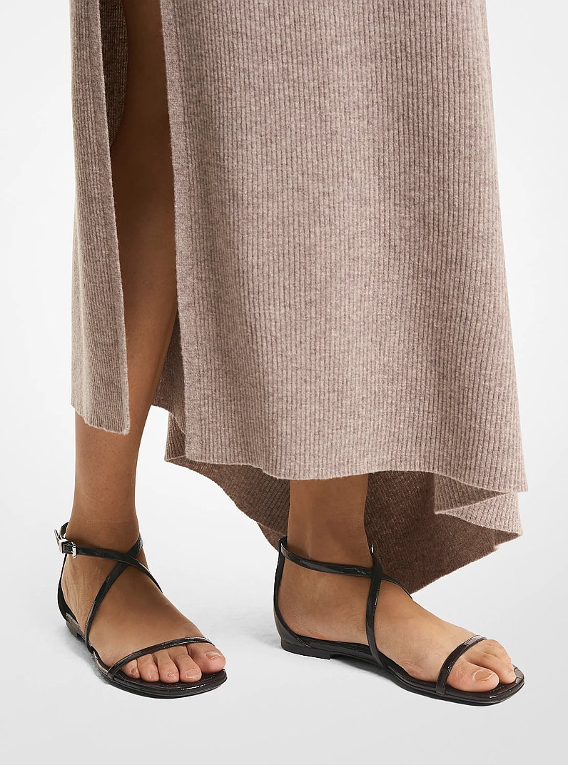 Polly Crocodile Embossed Leather Sandal in CHOCOLATE | Michael Kors