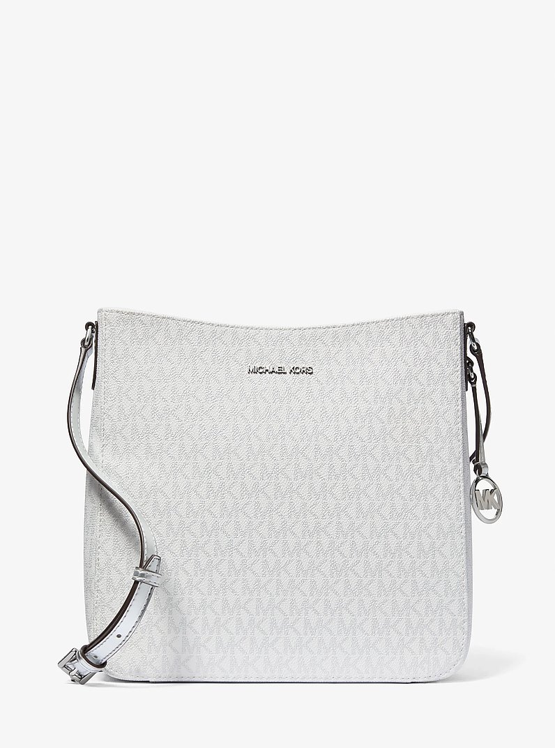Jet Set Travel Large Metallic Signature Logo Messenger Bag in SILVER | Michael Kors
