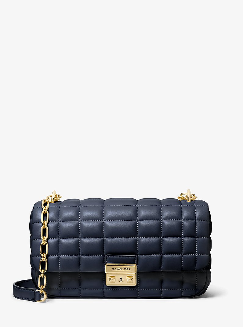 Tribeca Large Quilted Leather Shoulder Bag in NAVY | Michael Kors