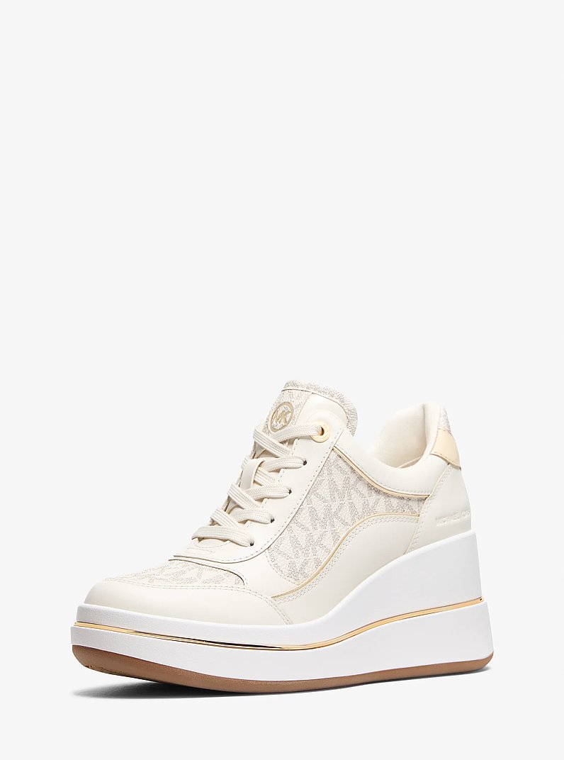 Emmy Signature Logo and Leather Wedge Trainer in VANILLA | Michael Kors