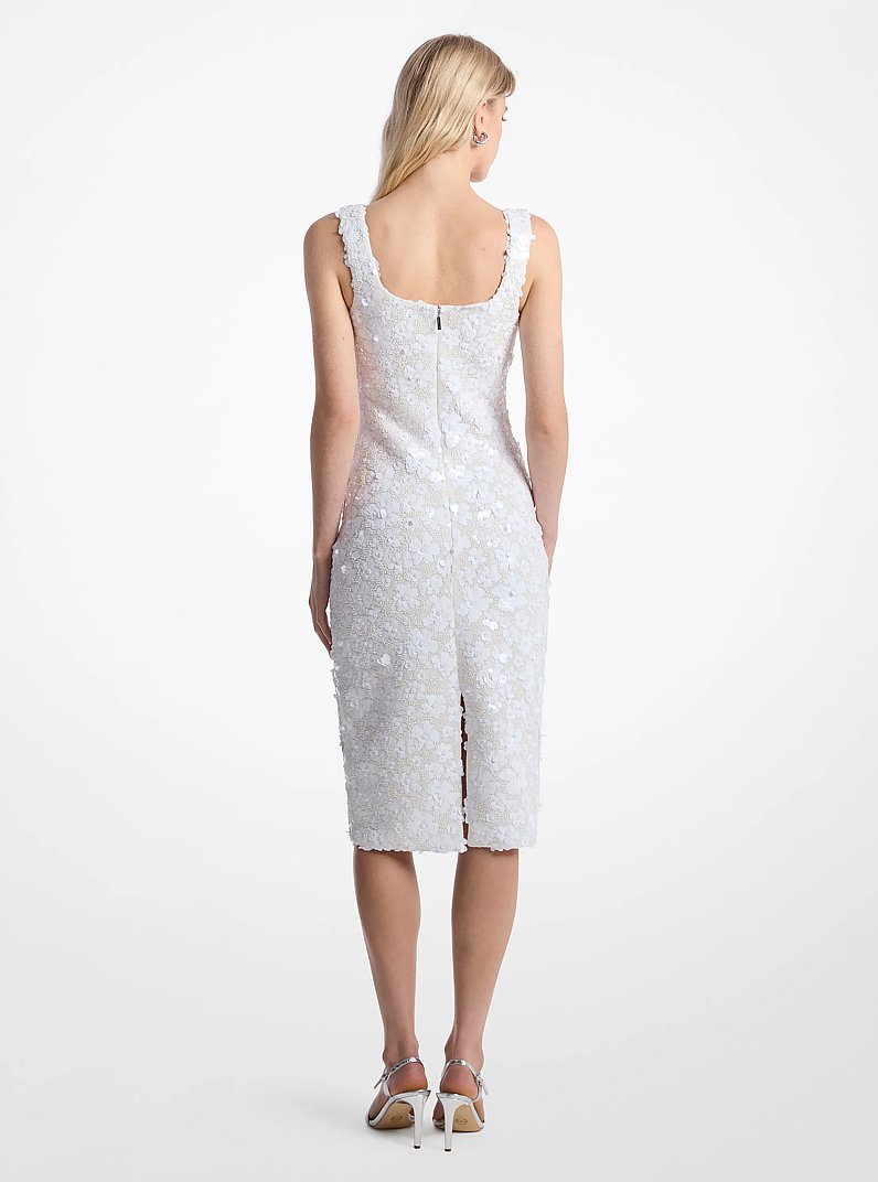 Vestido midi de neopreno con adornos florales in BLANCO | Michael Kors
