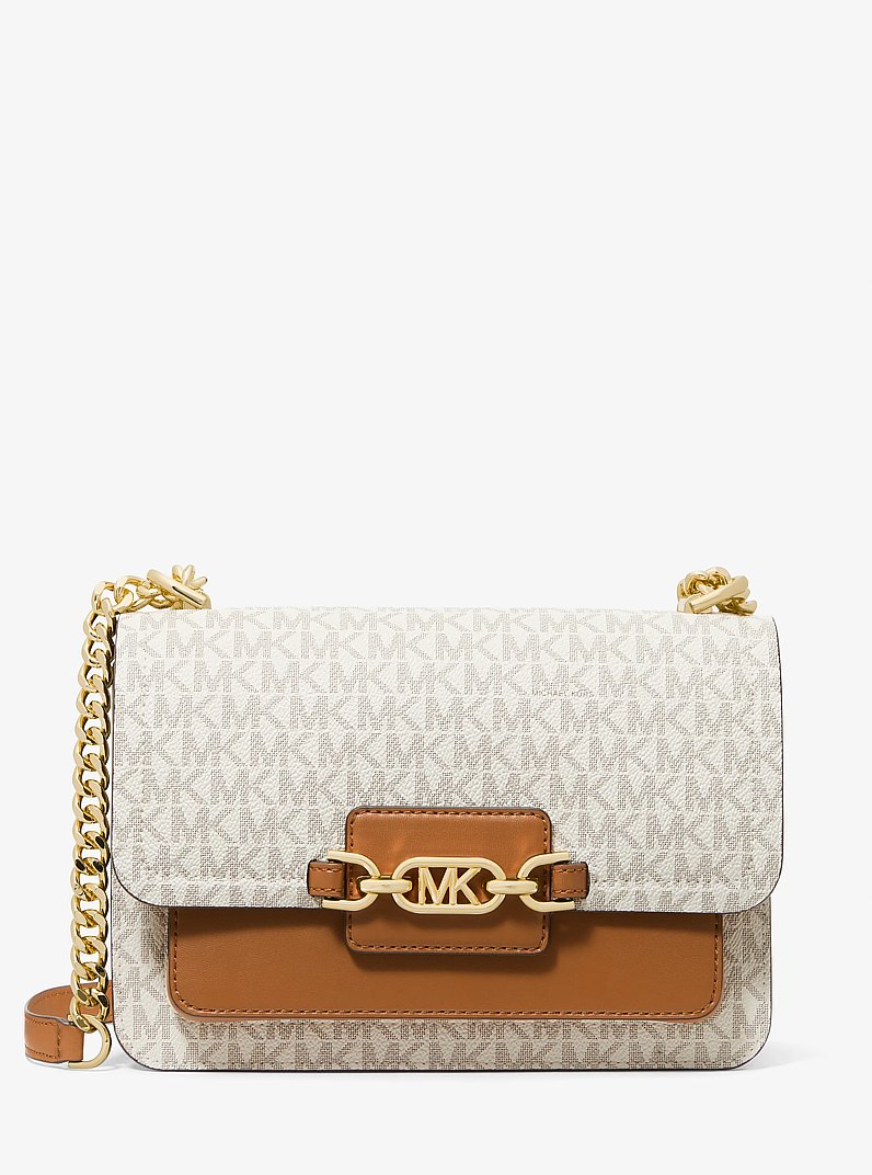 Heather Large Logo Shoulder Bag in VANILLA/ACORN | Michael Kors