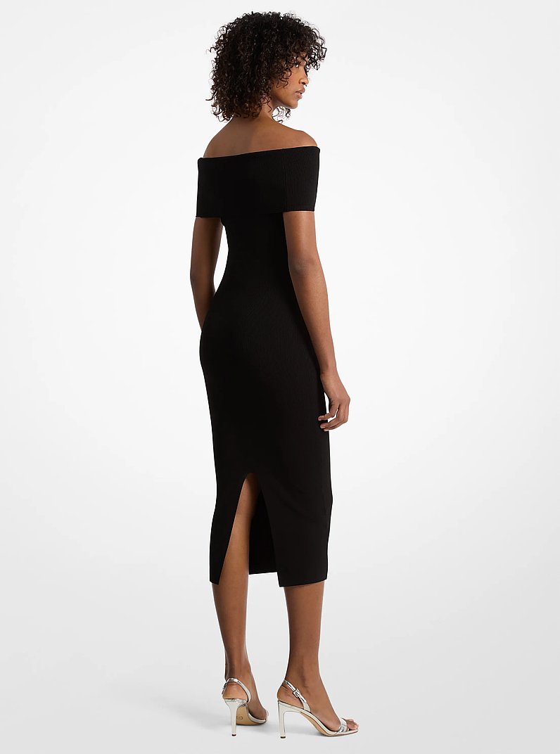 Stretch Knit Over-The-Shoulder Dress in BLACK | Michael Kors