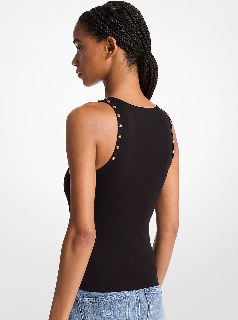 Studded Stretch Cotton Blend Tank Top in BLACK | Michael Kors