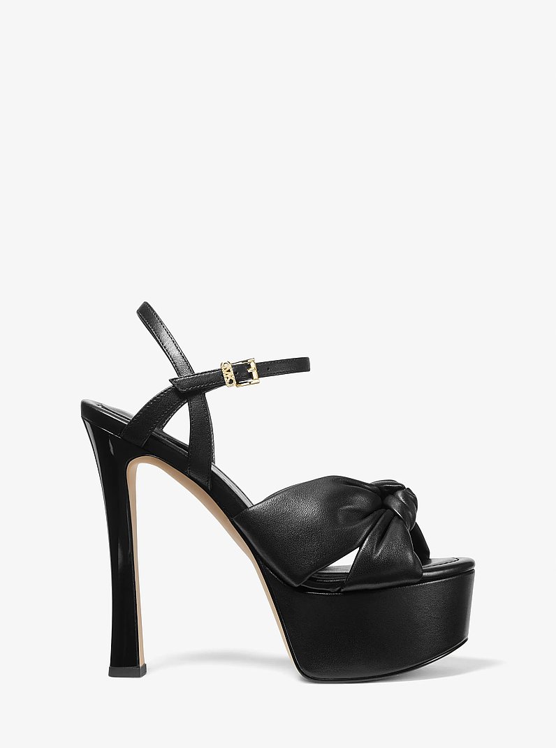 Elena Leather Platform Sandal in BLACK | Michael Kors