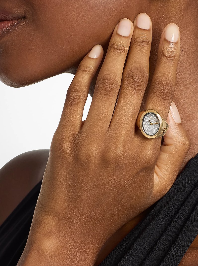 Maude Pav&eacute; Gold-Tone Ring Watch in GOLD | Michael Kors