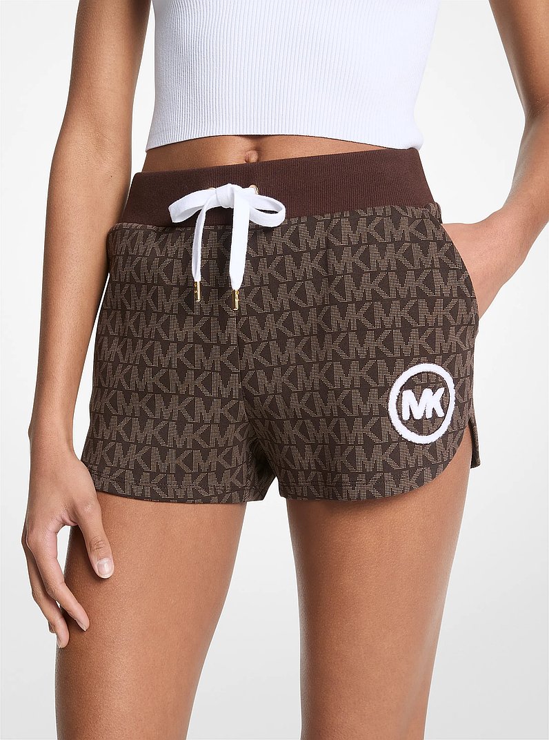 Logo Print Cotton Blend Shorts in CHOCOLATE | Michael Kors
