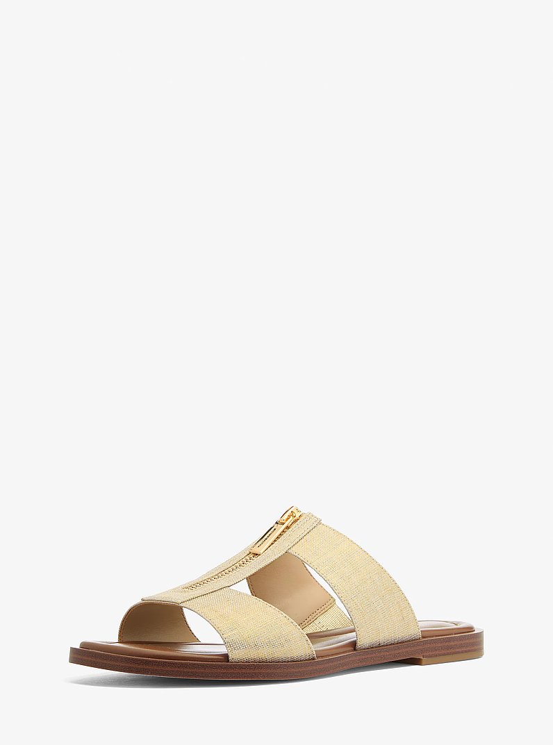 Berkley Metallic Linen Slide Sandal in PALE GOLD | Michael Kors