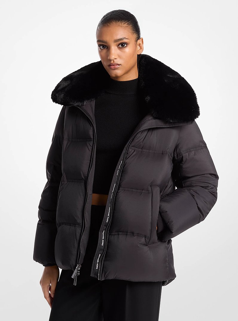 Quilted Puffer Jacket With Faux Fur Collar in BLACK | Michael Kors
