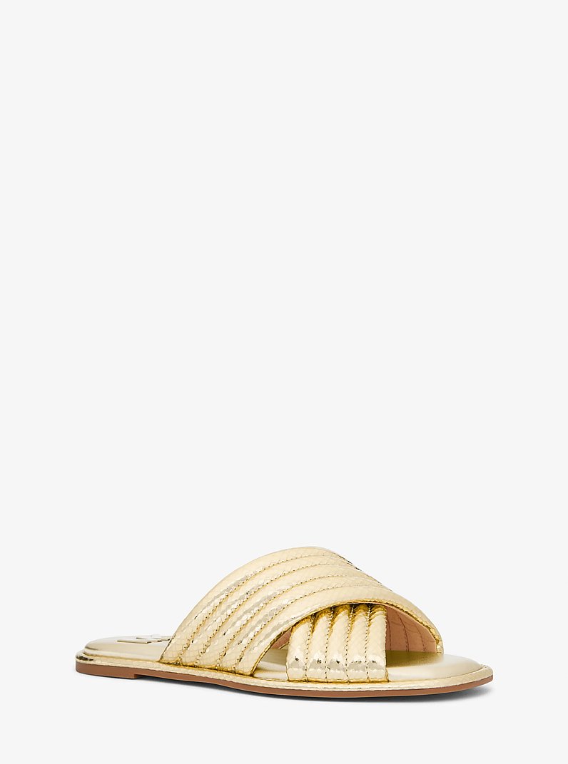 Portia Quilted Metallic Snake Embossed Leather Slide Sandal