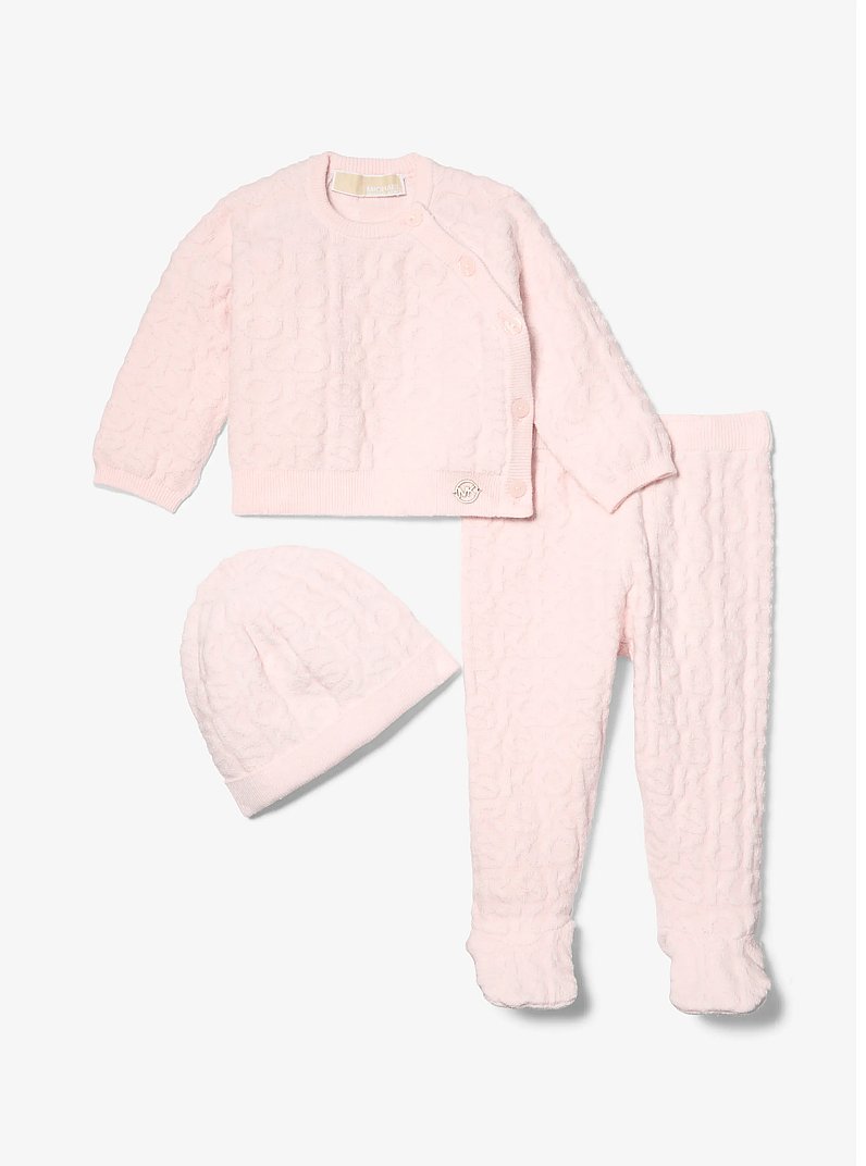 3-Piece KORS Cotton Terry Blend Baby Pajama Set in PALE PINK | Michael Kors