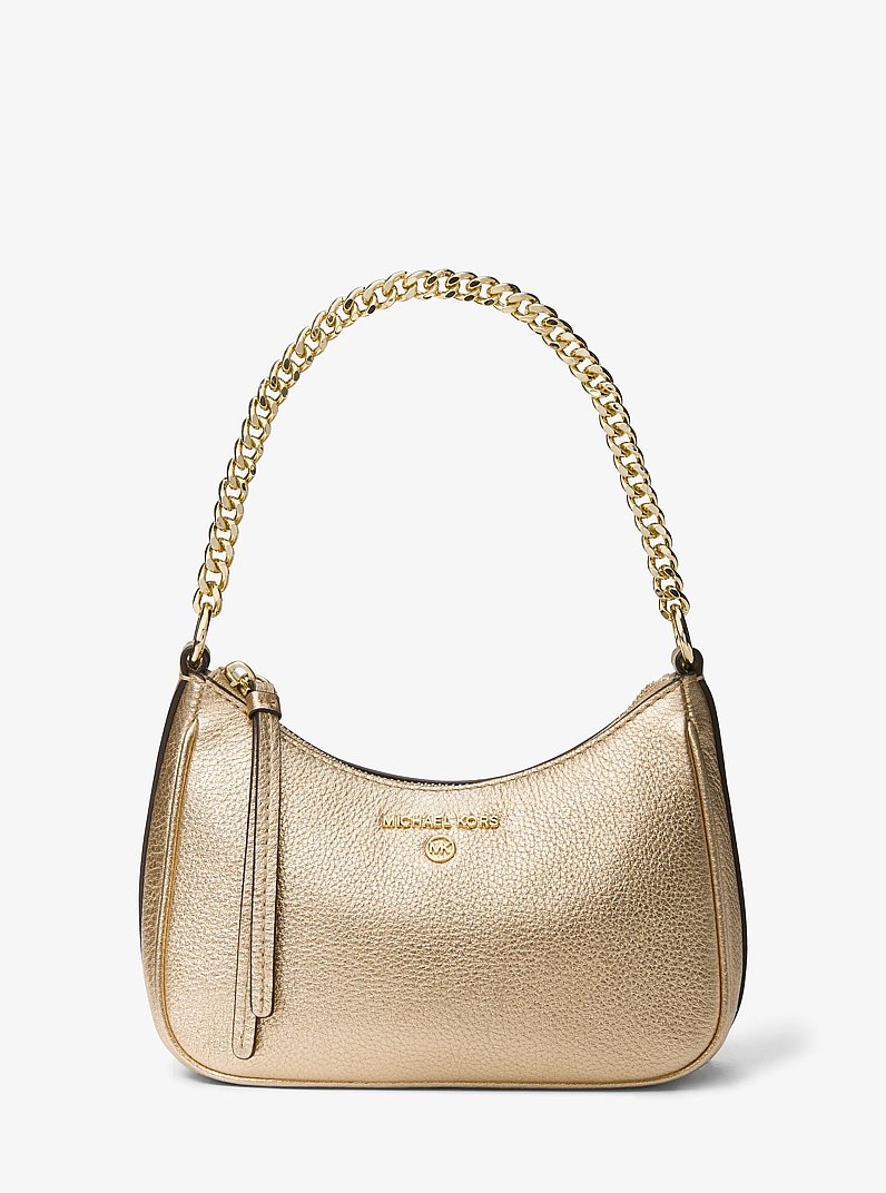 Jet Set Charm Small Metallic Pebbled Leather Pochette in PALE GOLD | Michael Kors