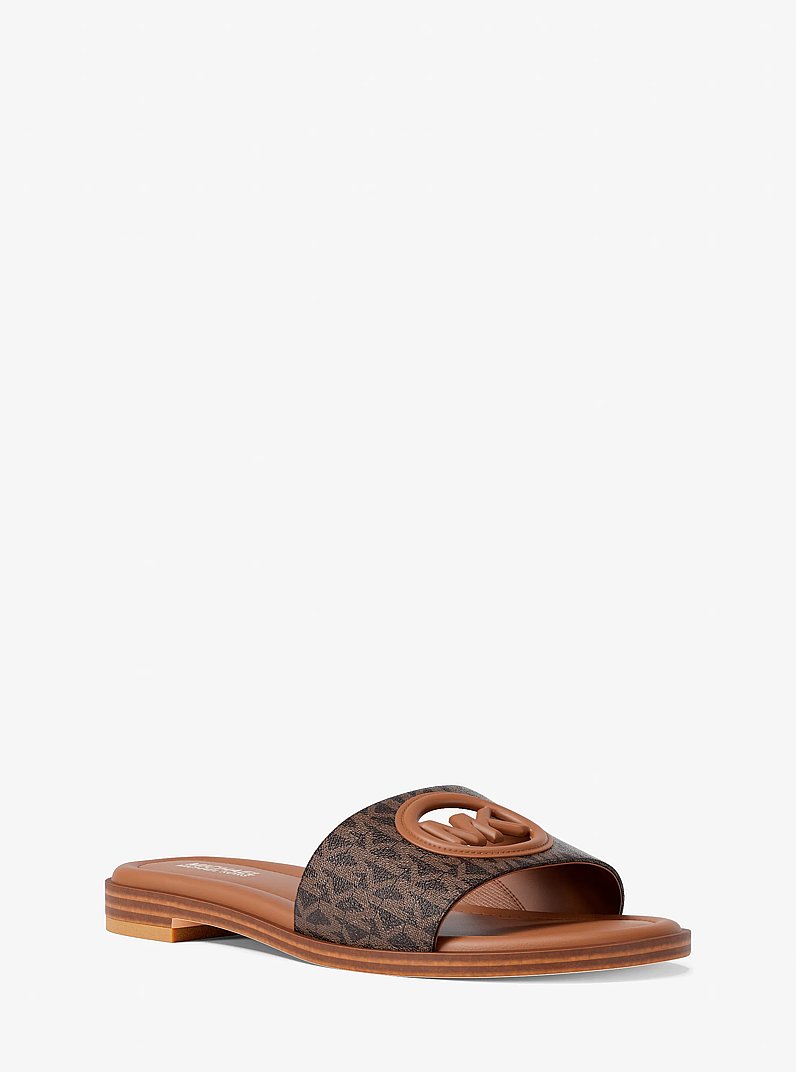 Carissa Signature Logo Slide Sandal in BROWN MULTI | Michael Kors