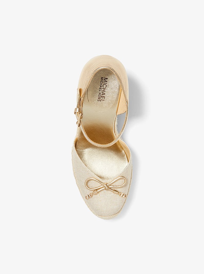 Nori Metallic Leather and Linen Wedge Espadrille