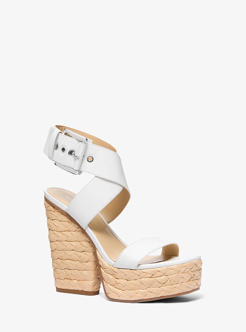 Rhoda Leather Platform Sandal in OPTIC WHITE | Michael Kors