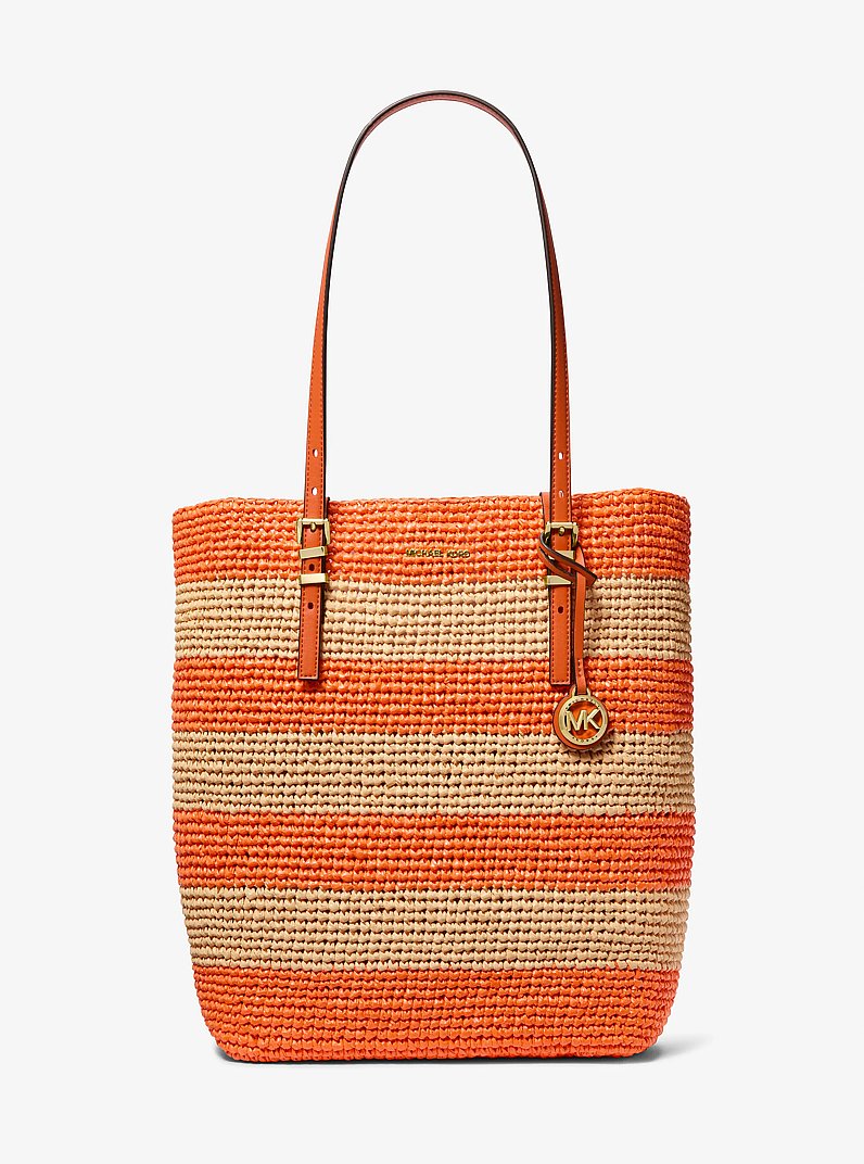 Quinn Large Hand-Crocheted Straw Tote Bag in ORANGE PUNCH | Michael Kors