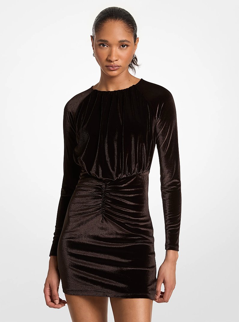 Ruched Velvet Mini Dress in NEGRO | Michael Kors