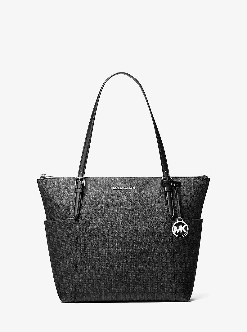 Borsa tote Jet Set media con zip superiore e stampa logo in NERO | Michael Kors