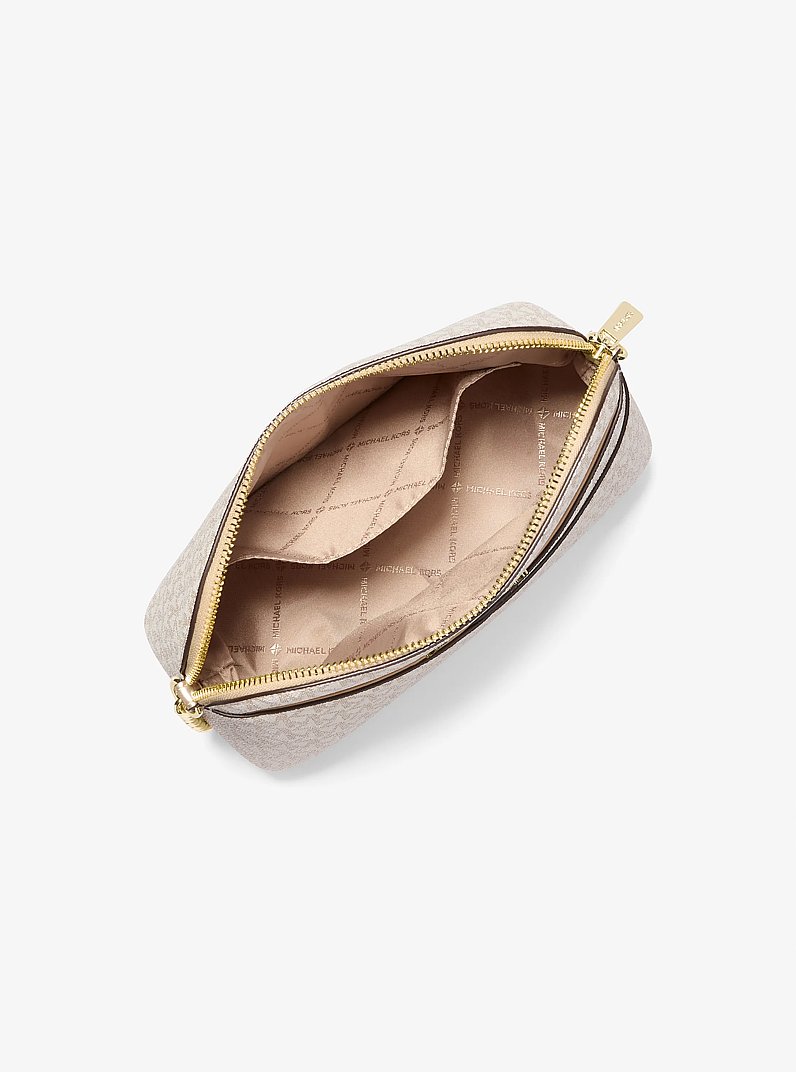 Sac &agrave; bandouli&egrave;re arrondi Jet Set Travel m&eacute;tallis&eacute; de taille moyenne &agrave; logo Signature in OR P&Acirc;LE | Michael Kors