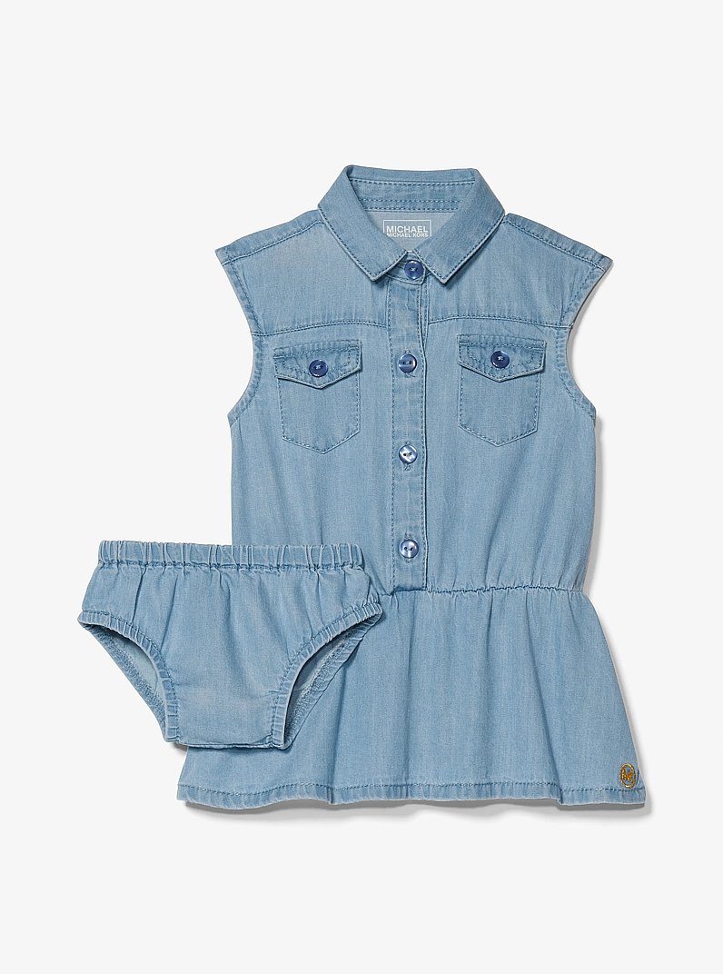 Chambray Dress and Bloomer Baby Set in DENIM | Michael Kors