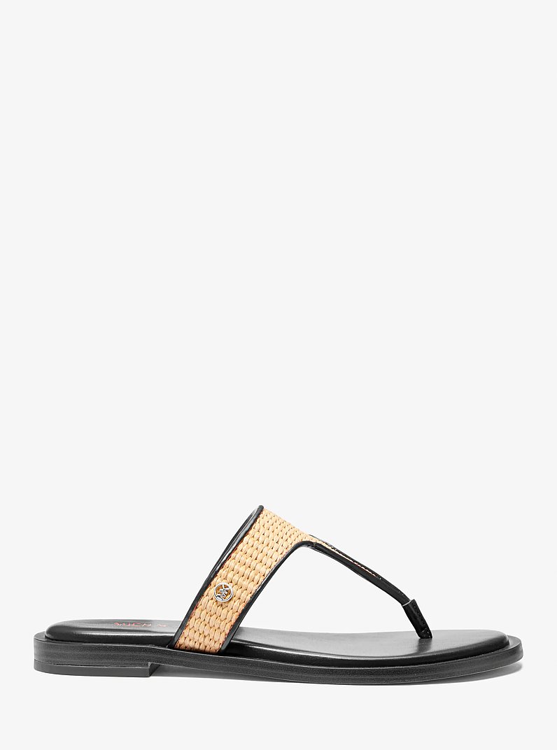 Carson Straw T-Strap Sandal in BLACK | Michael Kors