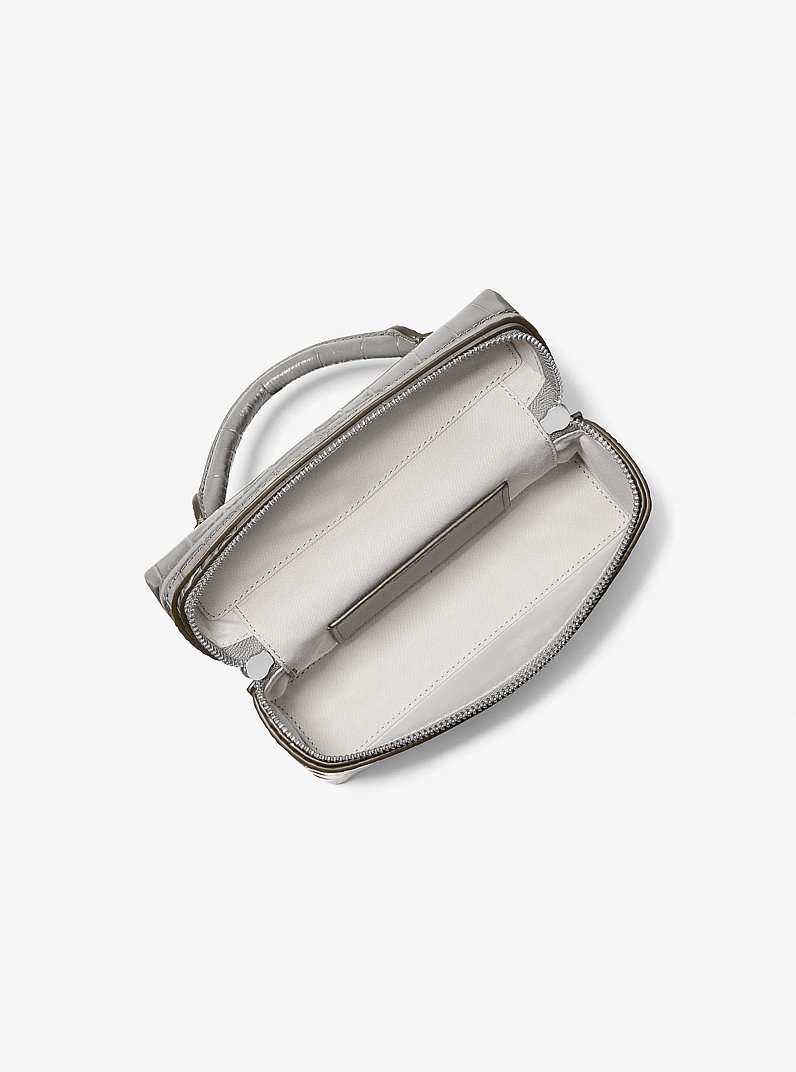 Jana Extra-Small Crocodile Embossed Leather Crossbody Bag in HEATHER GREY | Michael Kors