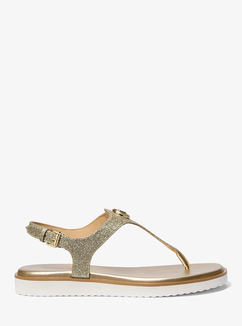 Val Glittered Leather Thong Sandal in PALE GOLD | Michael Kors