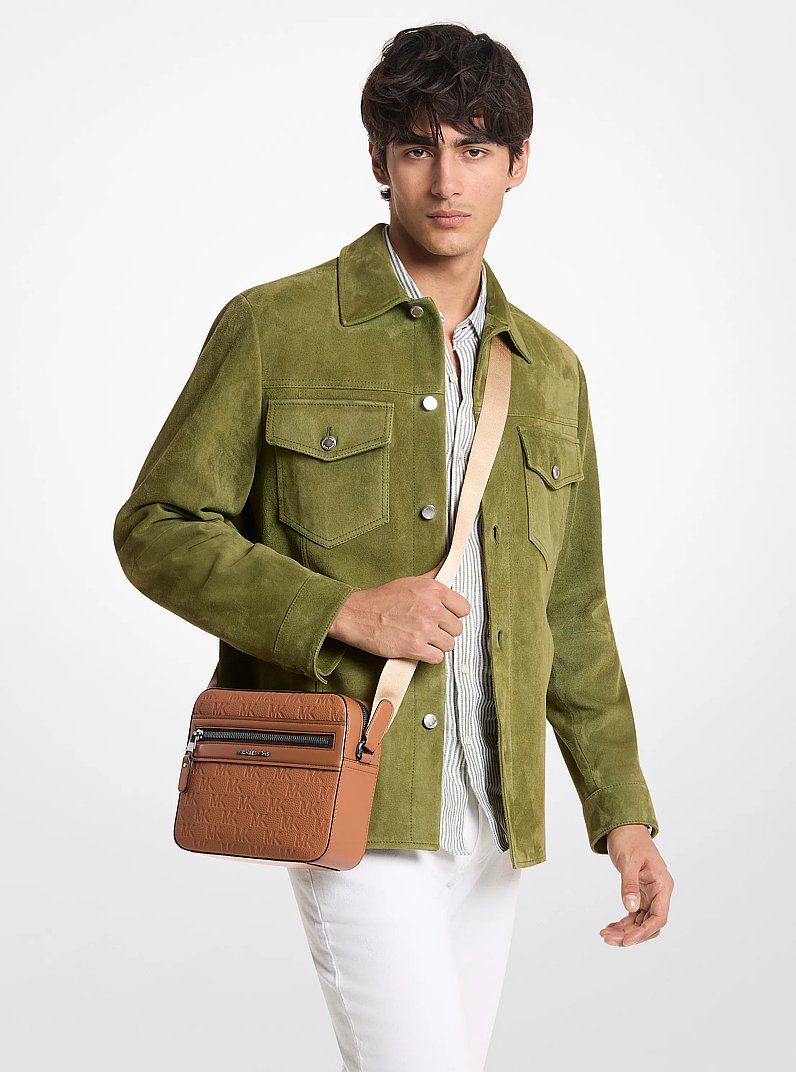 Jet Set Logo Embossed Leather Crossbody Bag in LUGGAGE | Michael Kors