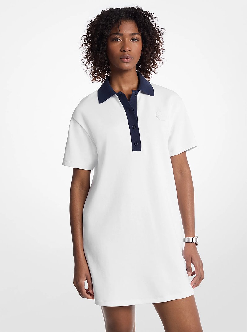 Oversized Cotton Blend Polo Mini Dress in WHITE | Michael Kors