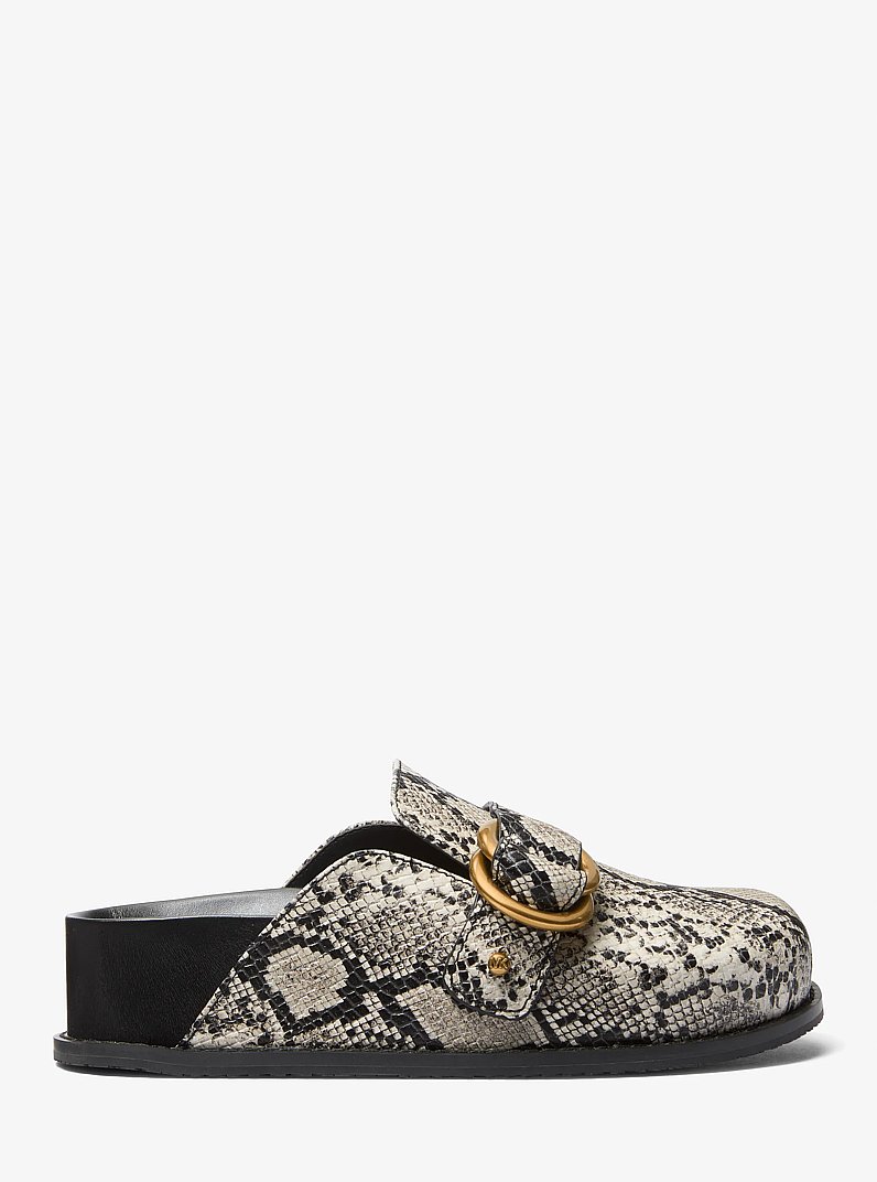 Jaden Snake Embossed Leather Clog in NATURAL | Michael Kors