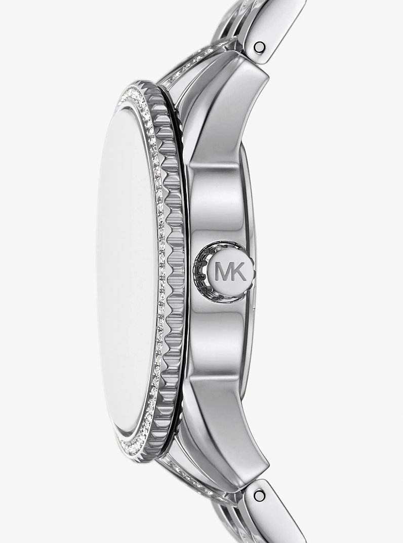 Mini Bryant Pav&eacute; Logo Silver-Tone Watch in SILVER | Michael Kors